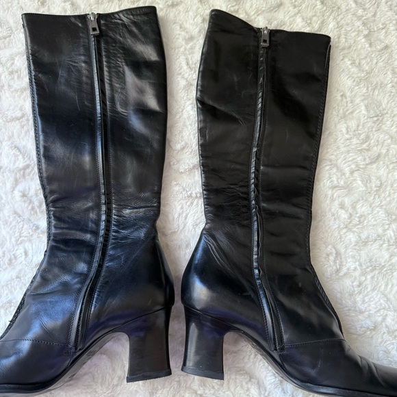 BALLY Fiora Elegant Out Seam Black Leather Knee-High Boots Italy Size 37 EU - Picture 3 of 16